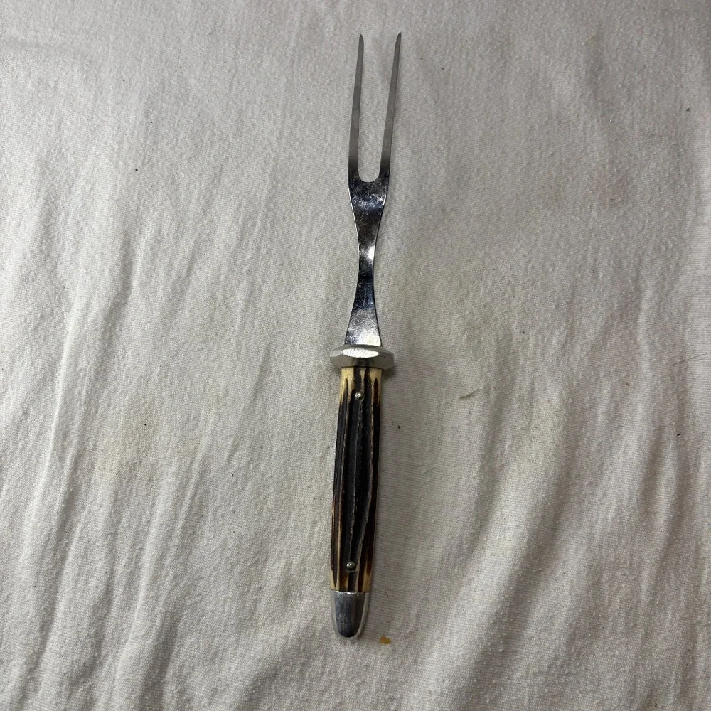 Vintage Queen Cutlery Co. Carver Fork Stainless With Stag Handles